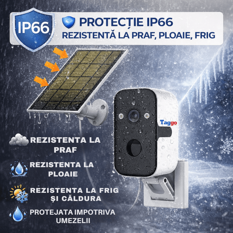 Camera Supraveghere 2K, cu Panou Solar, Coneziune 4G, Rezolutie 4MP, Protectie IP66, Senzor PIR, Notificari - Taggo.ro