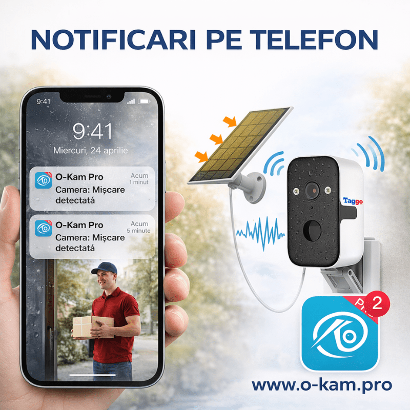 Camera Supraveghere 2K, cu Panou Solar, Coneziune 4G, Rezolutie 4MP, Protectie IP66, Senzor PIR, Notificari - Taggo.ro