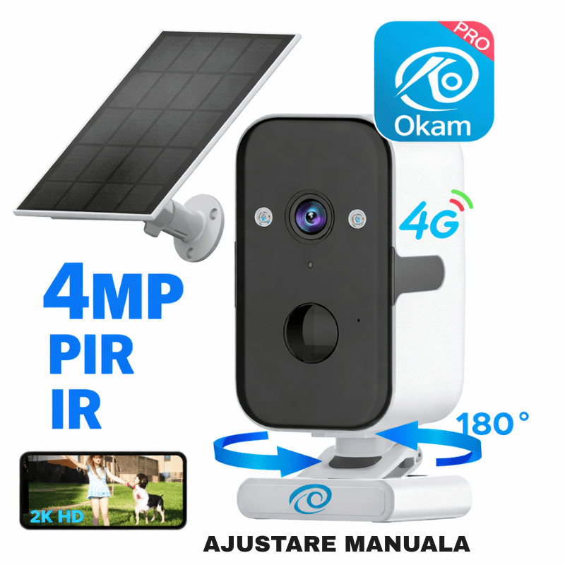 Camera Supraveghere 2K, cu Panou Solar, Coneziune 4G, Rezolutie 4MP, Protectie IP66, Senzor PIR, Notificari - Taggo.ro