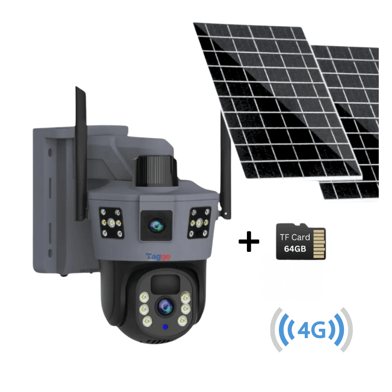 Camera Supraveghere 4G 6K Ultra HD, Dual Camera 12MP, Dubla Incarcare Solara, Rotire Din Aplicatie, Rezistenta La Apa IP 66, Card 64GB - Taggo.ro