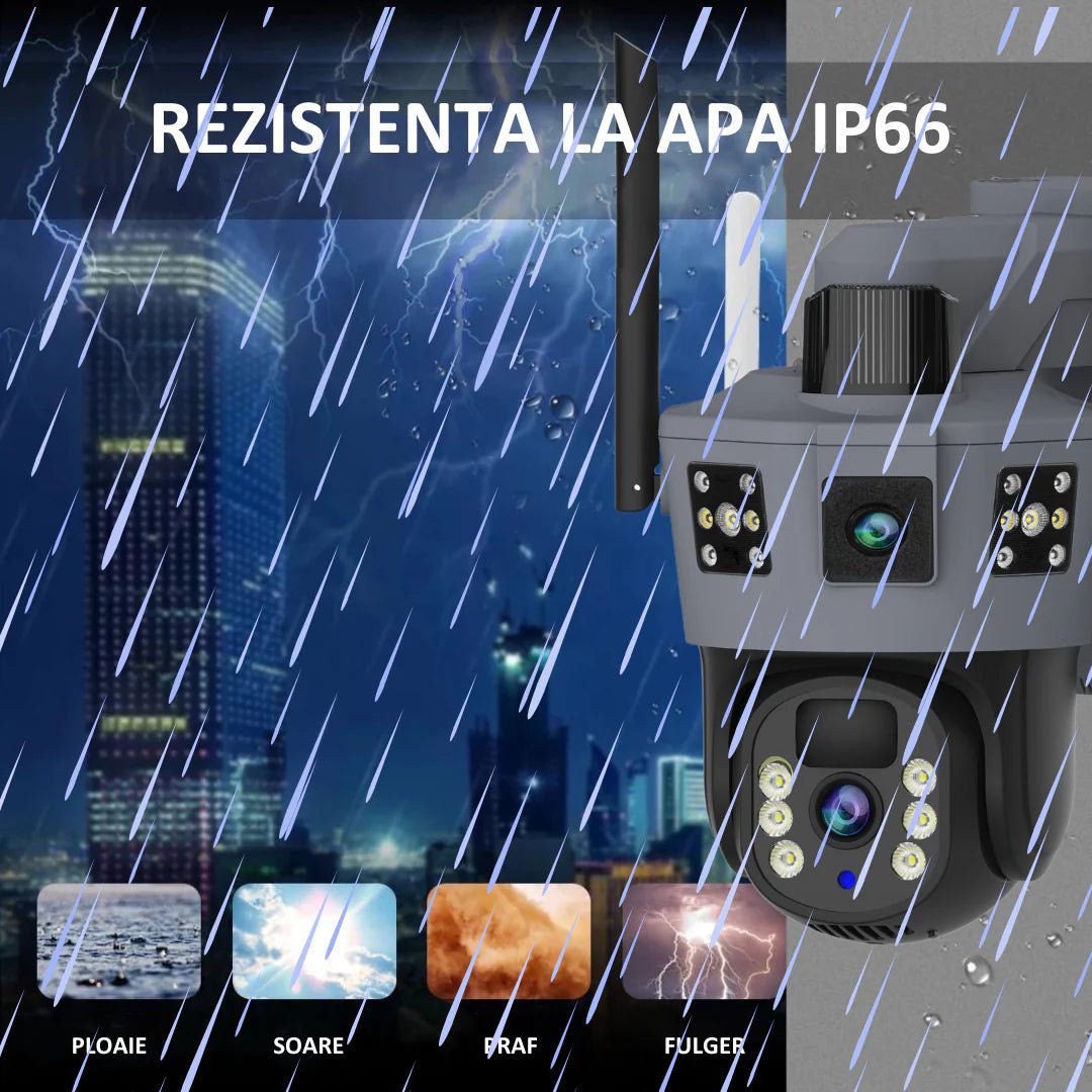 Camera Supraveghere 4G 6K Ultra HD, Dual Camera 12MP, Dubla Incarcare Solara, Rotire Din Aplicatie, Rezistenta La Apa IP 66, Card 64GB - Taggo.ro