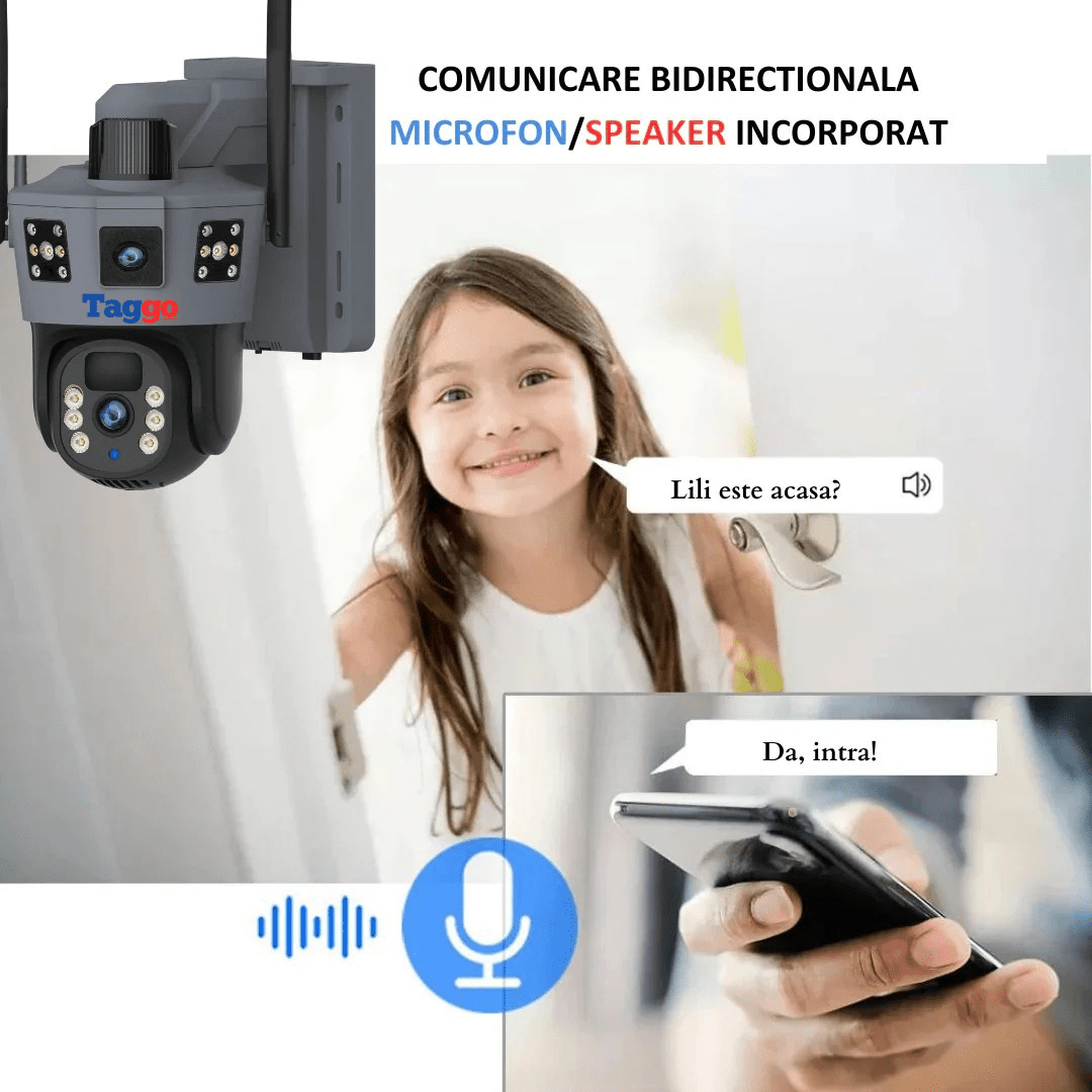 Camera Supraveghere 4G 6K Ultra HD, Dual Camera 12MP, Dubla Incarcare Solara, Rotire Din Aplicatie, Rezistenta La Apa IP 66, Card 64GB - Taggo.ro