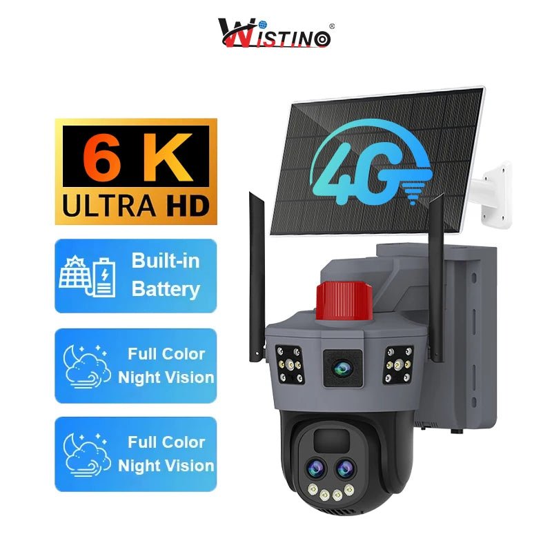 Camera Supraveghere 4G 6K Ultra HD, Dual Camera 12MP, Incarcare Solara, Rotire Din Aplicatie, Rezistenta La Apa IP 66 - Taggo.ro