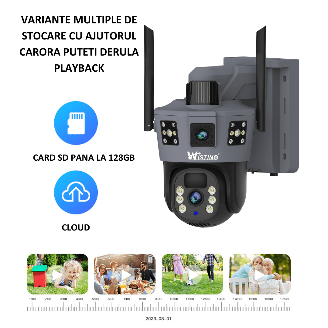 Camera Supraveghere 4G 6K Ultra HD, Dual Camera 12MP, Incarcare Solara, Rotire Din Aplicatie, Rezistenta La Apa IP 66 - Taggo.ro