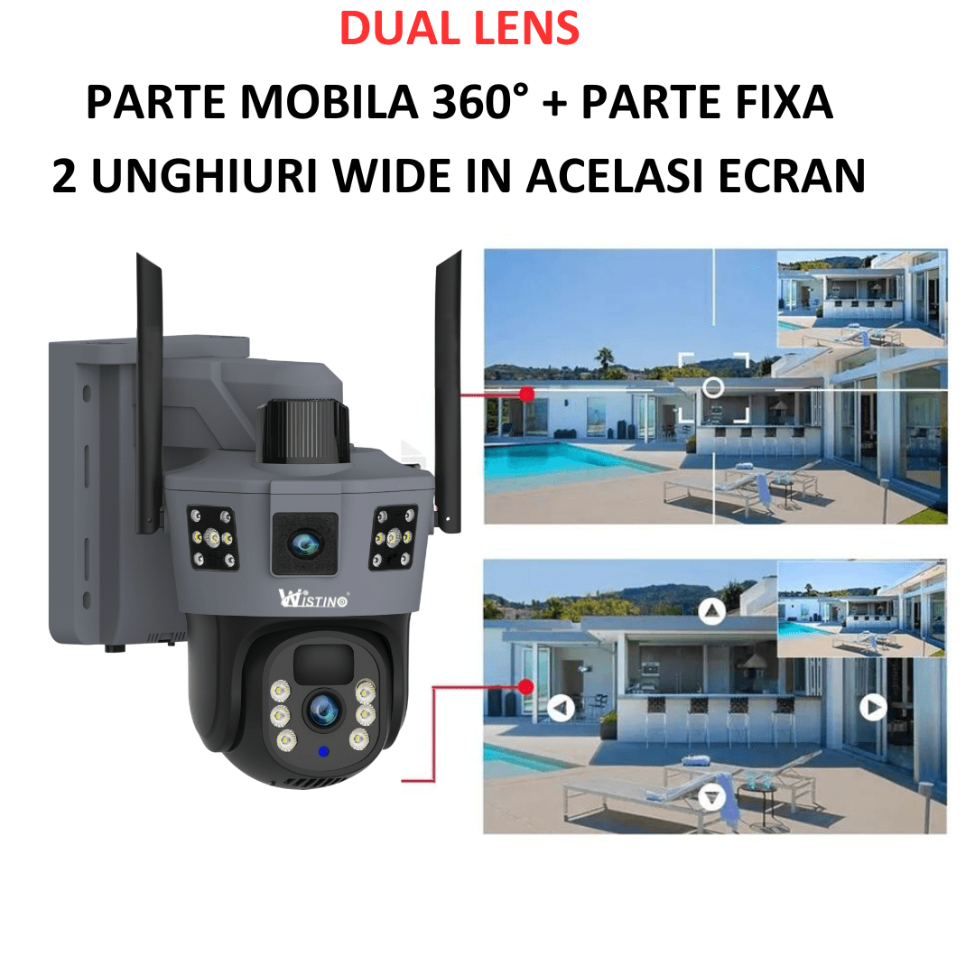 Camera Supraveghere 4G 6K Ultra HD, Dual Camera 12MP, Incarcare Solara, Rotire Din Aplicatie, Rezistenta La Apa IP 66 - Taggo.ro