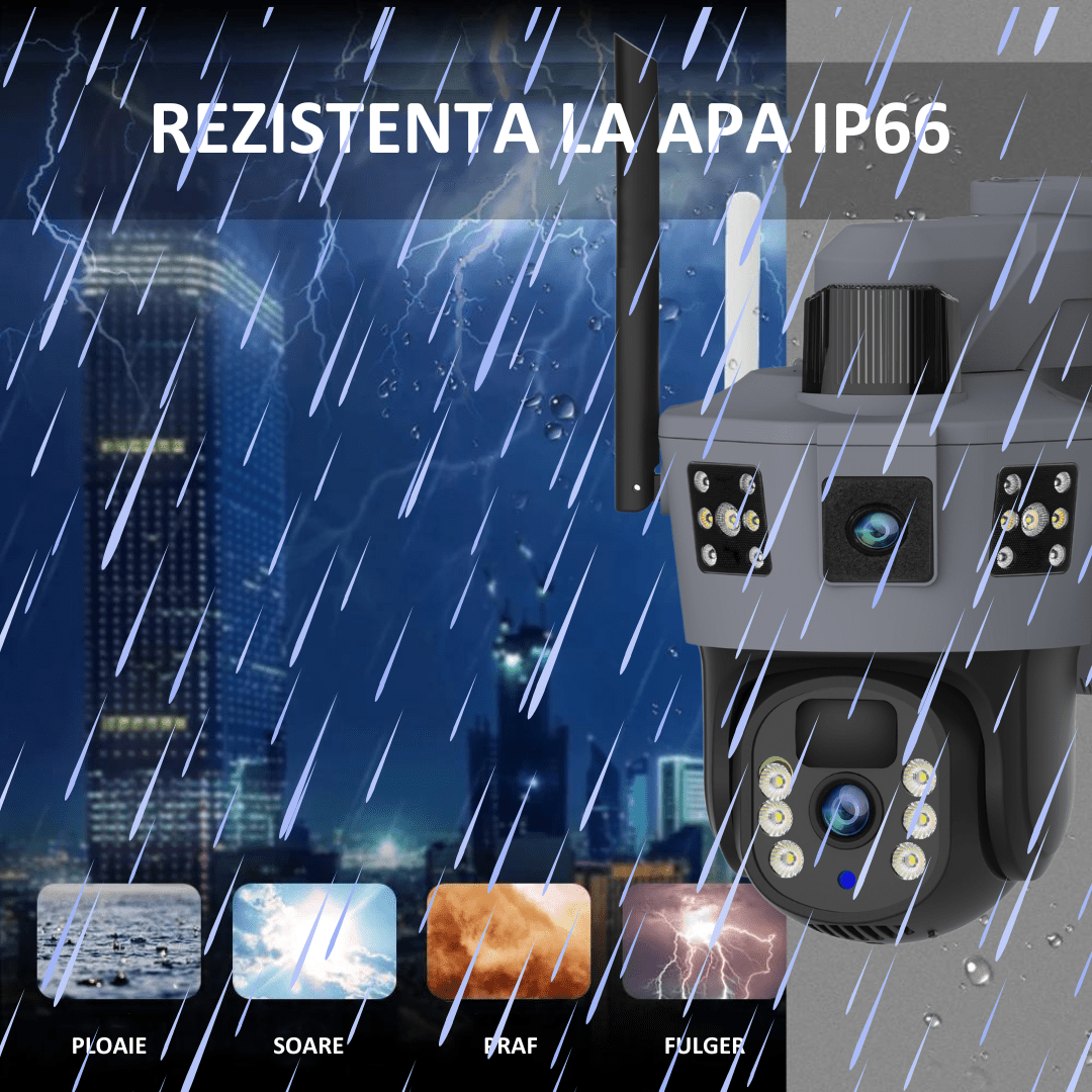 Camera Supraveghere 4G 6K Ultra HD, Dual Camera 12MP, Incarcare Solara, Rotire Din Aplicatie, Rezistenta La Apa IP 66 - Taggo.ro