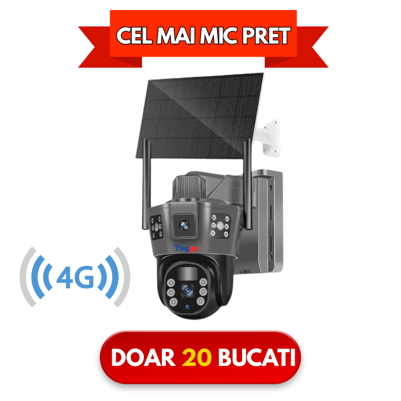 Camera Supraveghere 4G 6K Ultra HD, Dual Camera 12MP, Incarcare Solara, Rotire Din Aplicatie, Rezistenta La Apa IP 66 - Taggo.ro
