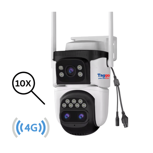 Camera Supraveghere 4G, 9MP, 3 Lentile, Zoom 10x, Rezistenta la apa, Acoperire vizuala  360°