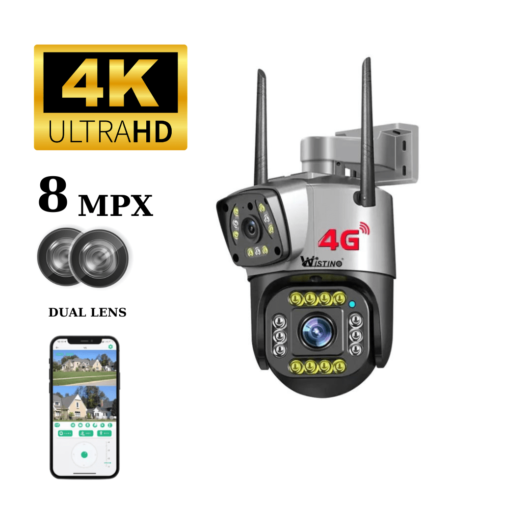Camera supraveghere 4G Cartela SIM 4K, 8MP, Control din aplicatie, 2 lentile, Urmarire automata, Rezistenta la apa IP66 - Taggo.ro