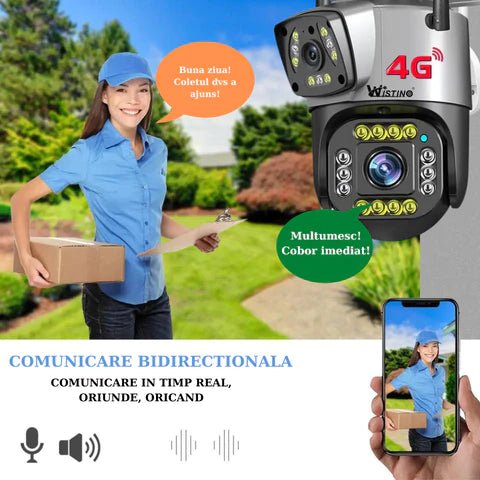 Camera supraveghere 4G Cartela SIM 4K, 8MP, Control din aplicatie, 2 lentile, Urmarire automata, Rezistenta la apa IP66 - Taggo.ro