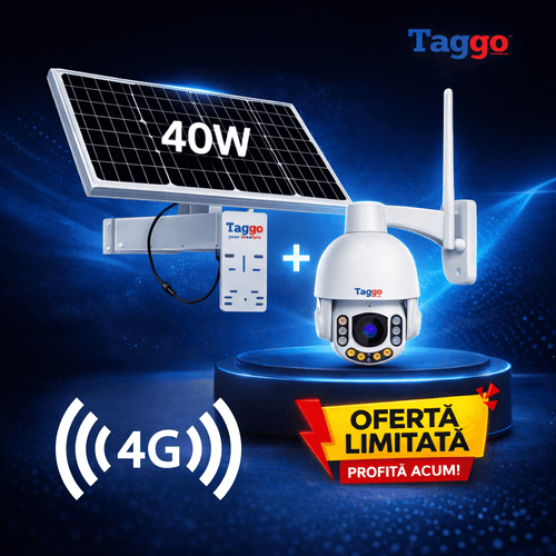 Camera Supraveghere 4G cu Panou Solar 40W, Incarcare Continua 24/7, Detectie persoane
