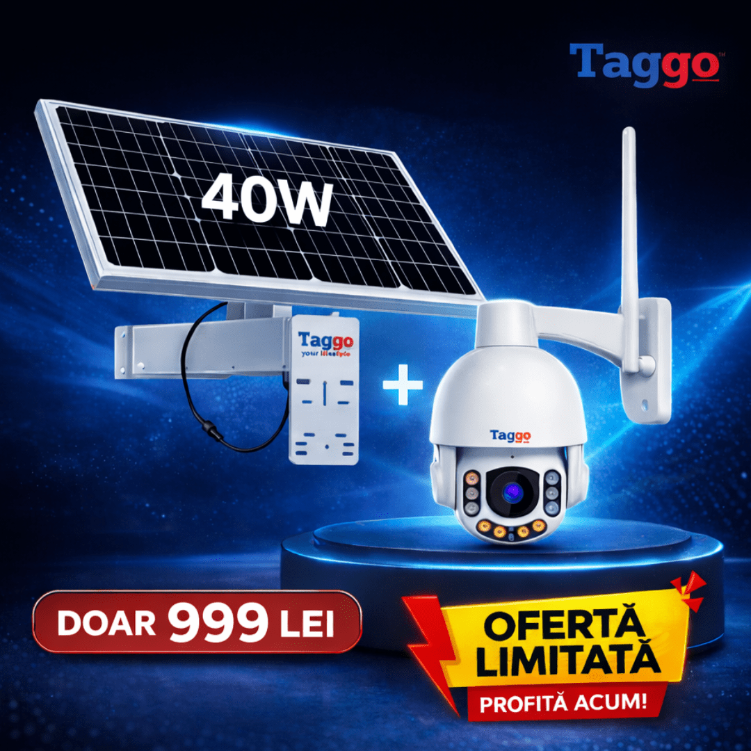 Camera Supraveghere 4G cu Panou Solar 40W, Incarcare Continua 24/7, Detectie persoane - Taggo.ro