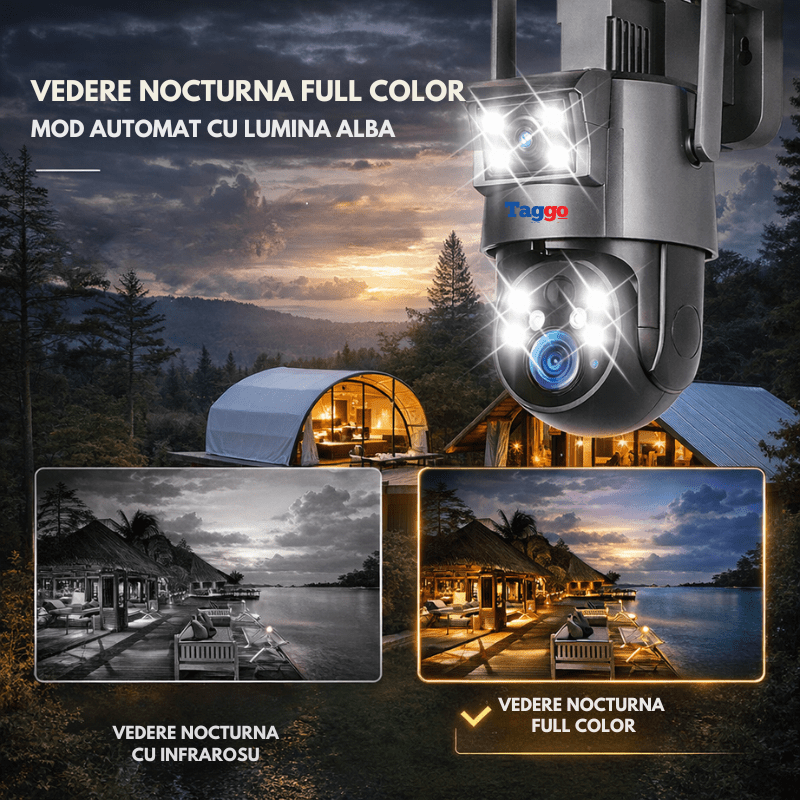Camera Supraveghere 4G Rezolutie 4K Ultra HD 50X Zoom Optic, 10W, Dual Camera, Incarcare Solara, Rotire Din Aplicatie, Rezistenta La Apa IP 66 - Taggo.ro