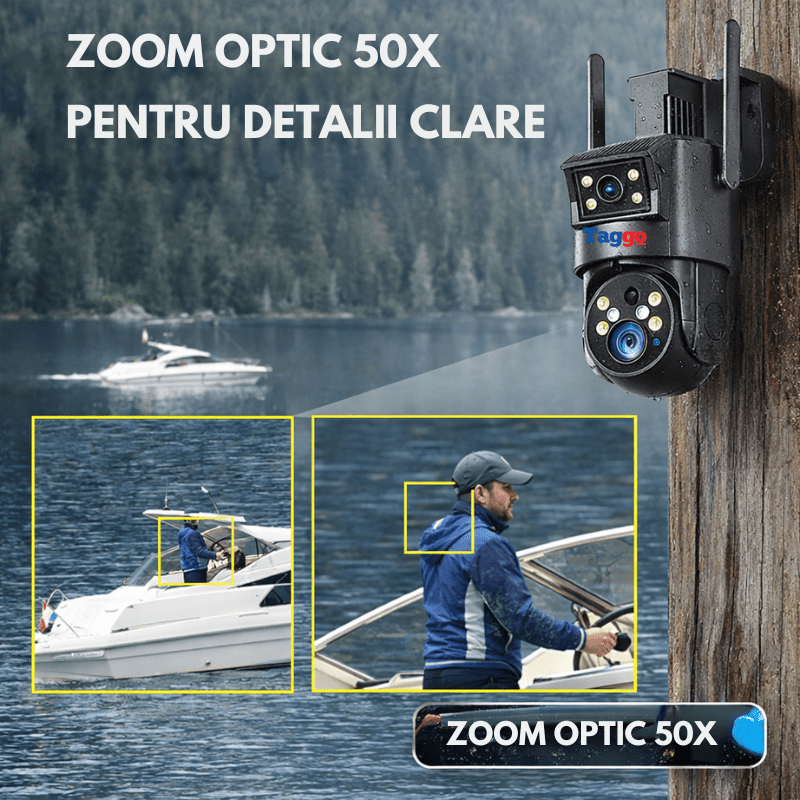 Camera Supraveghere 4G Rezolutie 4K Ultra HD 50X Zoom Optic, 10W, Dual Camera, Incarcare Solara, Rotire Din Aplicatie, Rezistenta La Apa IP 66 - Taggo.ro