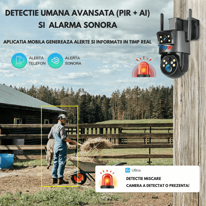 Camera Supraveghere 4G Rezolutie 4K Ultra HD 50X Zoom Optic, 10W, Dual Camera, Incarcare Solara, Rotire Din Aplicatie, Rezistenta La Apa IP 66 - Taggo.ro