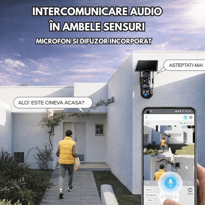 Camera Supraveghere 4G Rezolutie 4K Ultra HD 50X Zoom Optic, 10W, Dual Camera, Incarcare Solara, Rotire Din Aplicatie, Rezistenta La Apa IP 66 - Taggo.ro
