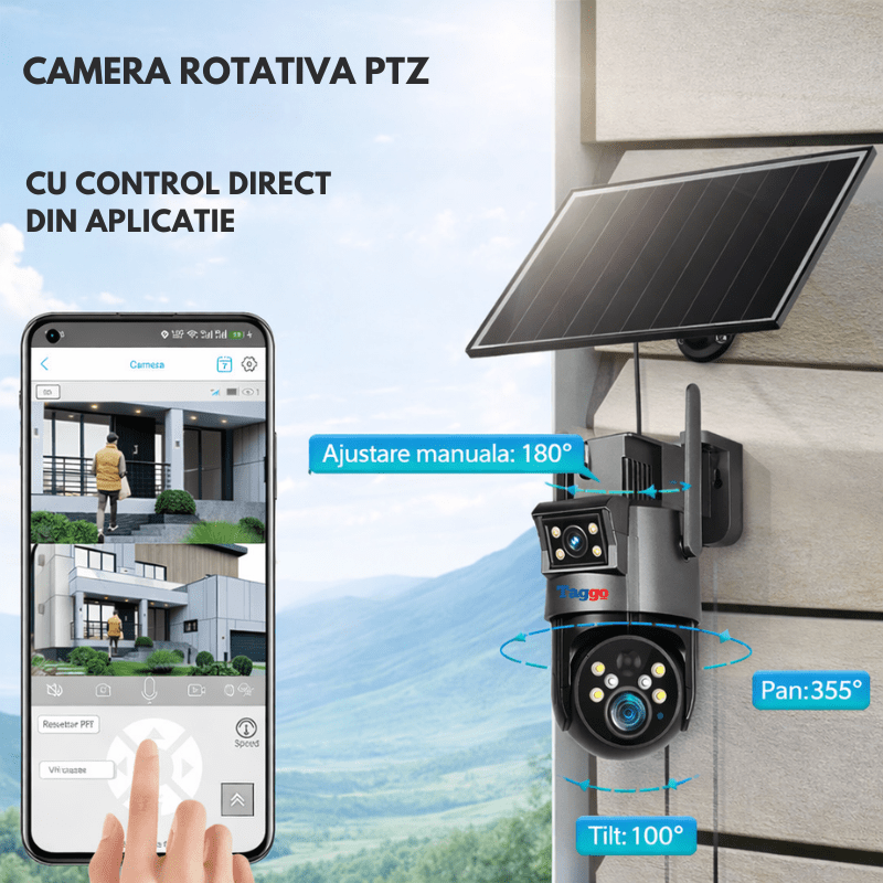 Camera Supraveghere 4G Rezolutie 4K Ultra HD 50X Zoom Optic, 10W, Dual Camera, Incarcare Solara, Rotire Din Aplicatie, Rezistenta La Apa IP 66 - Taggo.ro