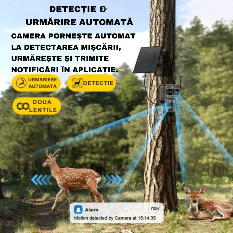 Camera Supraveghere 4G, Solara, 2 Lentile, 8MP 4K, Zoom 99X, Control din Aplicatie, Viziune Nocturna Color - Taggo.ro