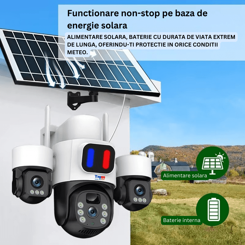 Camera Supraveghere 4G, Solara, 3 Lentile, 12MP, Alb, Control din Aplicatie, Viziune Nocturna Color - Taggo.ro