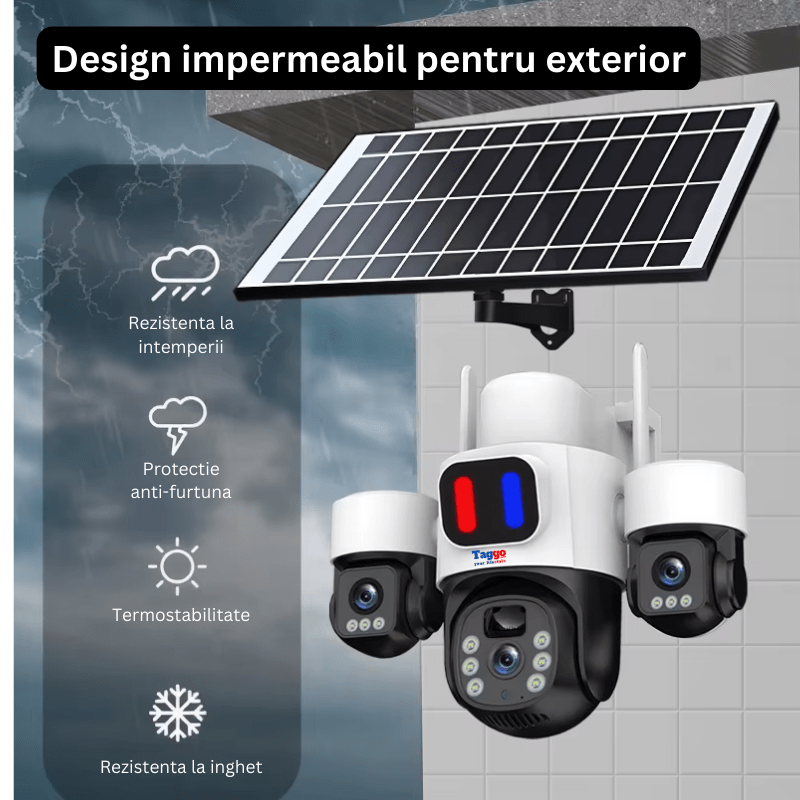 Camera Supraveghere 4G, Solara, 3 Lentile, 12MP, Alb, Control din Aplicatie, Viziune Nocturna Color - Taggo.ro