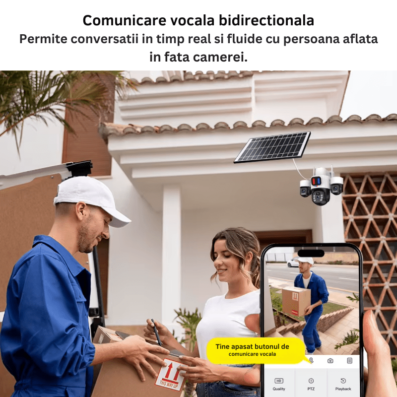 Camera Supraveghere 4G, Solara, 3 Lentile, 12MP, Alb, Control din Aplicatie, Viziune Nocturna Color - Taggo.ro