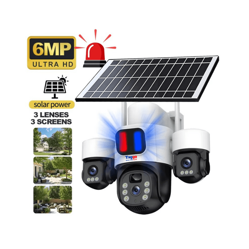 Camera Supraveghere 4G, Solara, 3 Lentile, 12MP, Alb, Control din Aplicatie, Viziune Nocturna Color - Taggo.ro