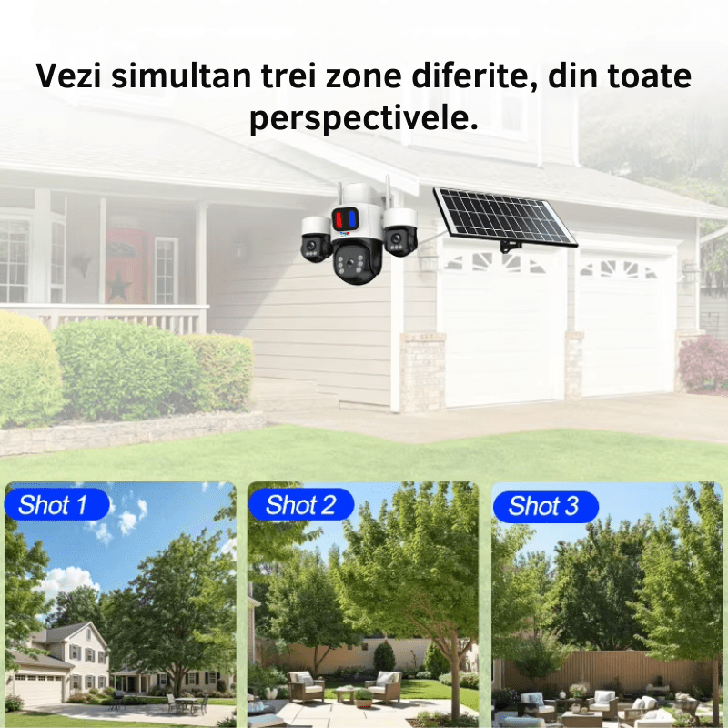 Camera Supraveghere 4G, Solara, 3 Lentile, 12MP, Alb, Control din Aplicatie, Viziune Nocturna Color - Taggo.ro