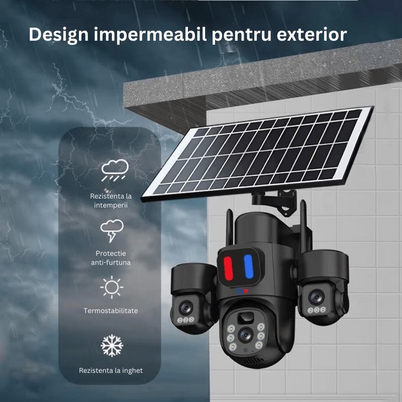 Camera Supraveghere 4G, Solara 3 Lentile, 12MP, Negru, Control din Aplicatie, Viziune Nocturna Color - Taggo.ro