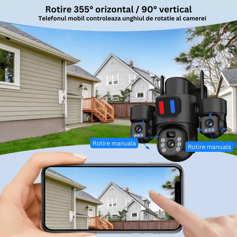 Camera Supraveghere 4G, Solara 3 Lentile, 12MP, Negru, Control din Aplicatie, Viziune Nocturna Color - Taggo.ro