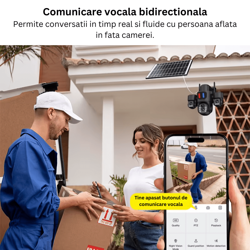 Camera Supraveghere 4G, Solara 3 Lentile, 12MP, Negru, Control din Aplicatie, Viziune Nocturna Color - Taggo.ro