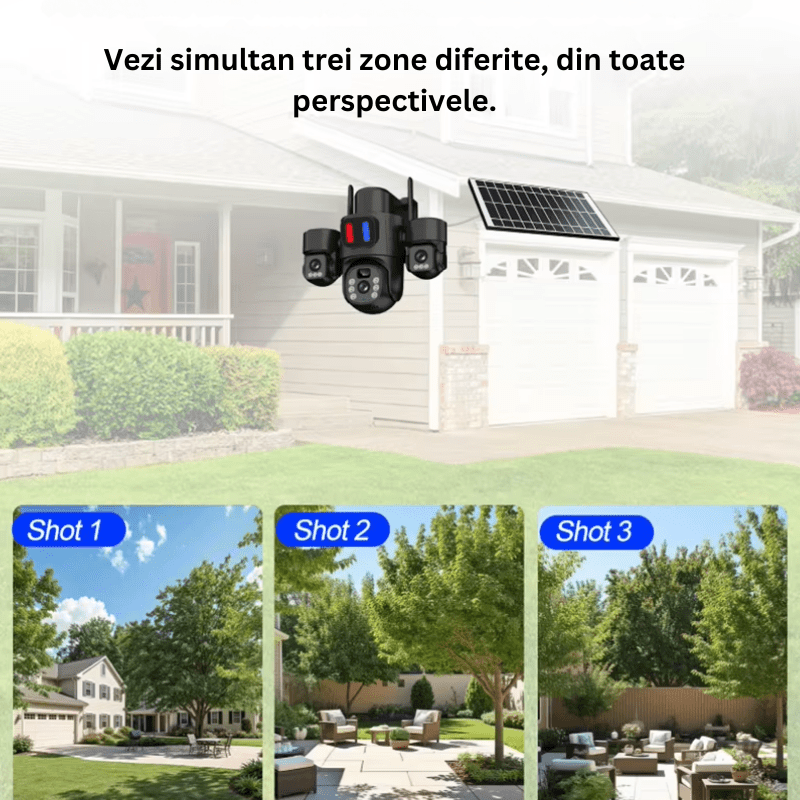 Camera Supraveghere 4G, Solara 3 Lentile, 12MP, Negru, Control din Aplicatie, Viziune Nocturna Color - Taggo.ro