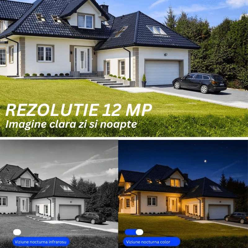 Camera Supraveghere 4G, Solara 3 Lentile, 12MP, Negru, Control din Aplicatie, Viziune Nocturna Color - Taggo.ro