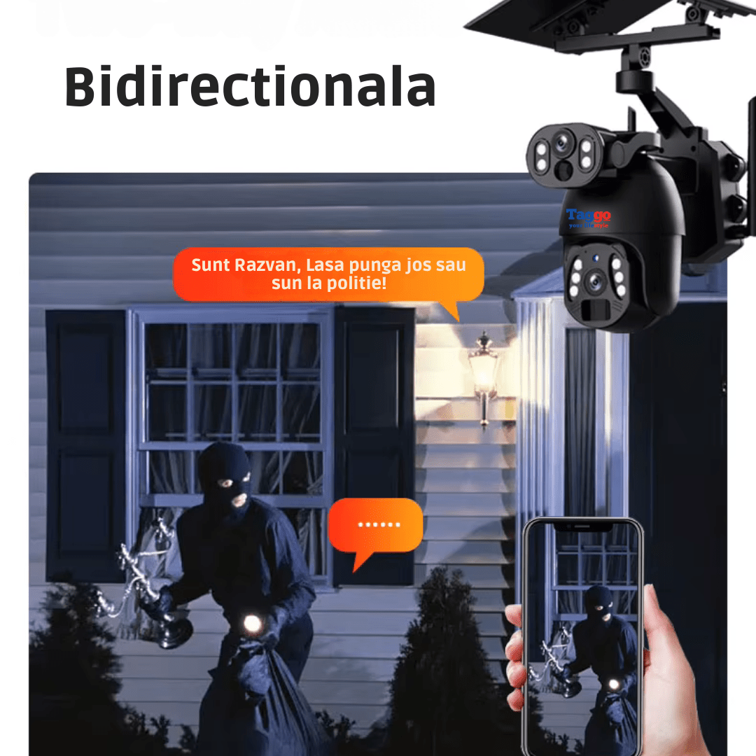 Camera Supraveghere 4G Ultra HD, Dual Camera 6MP, Incarcare Solara, Rotire Din Aplicatie, Rezistenta La Apa IP 66 - Taggo.ro