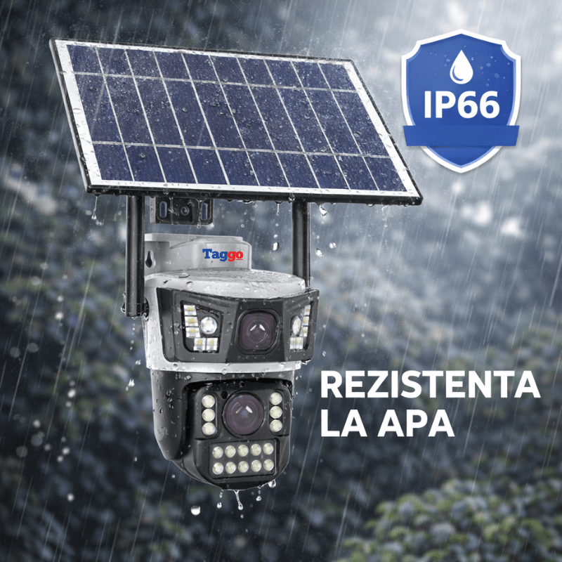 Camera Supraveghere cu Panou Solar AOV pentru exterior 2 lentile, conexiune 4G, Rezolutie 4K 8MP, Full Color Noaptea, Alb - Taggo.ro