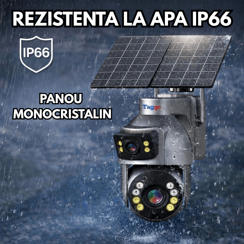 Camera Supraveghere cu Panou Solar Dublu TAGGO pentru exterior, conexiune 4G 4K, Inregistrare Continua AOV, Zoom Optic 36x - Taggo.ro