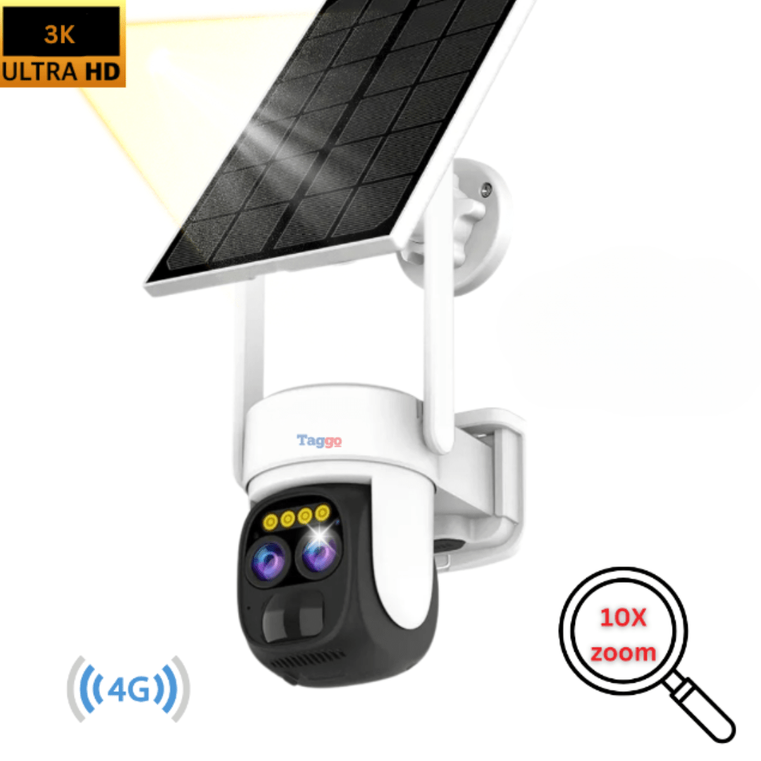 Camera Supraveghere Exterior 4G 4K Ultra HD, Dual Camera 4MP+4MP, 10X Optical ZOOM, Incarcare Solara, Rotire Din Aplicatie, Rezistenta La Apa IP 66 - Taggo.ro