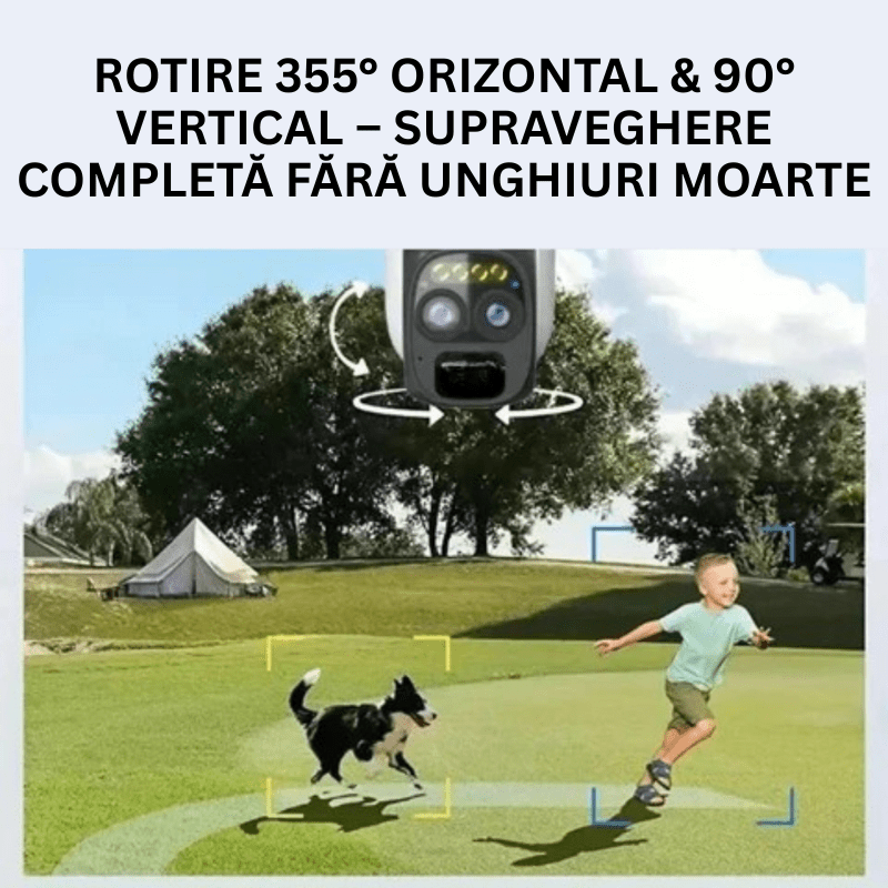 Camera Supraveghere Exterior 4G 4K Ultra HD, Dual Camera 4MP+4MP, 10X Optical ZOOM, Incarcare Solara, Rotire Din Aplicatie, Rezistenta La Apa IP 66 - Taggo.ro