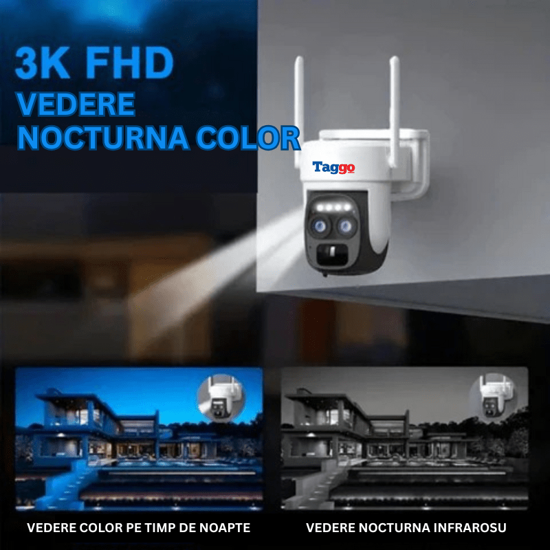 Camera Supraveghere Exterior 4G 4K Ultra HD, Dual Camera 4MP+4MP, 10X Optical ZOOM, Incarcare Solara, Rotire Din Aplicatie, Rezistenta La Apa IP 66 - Taggo.ro