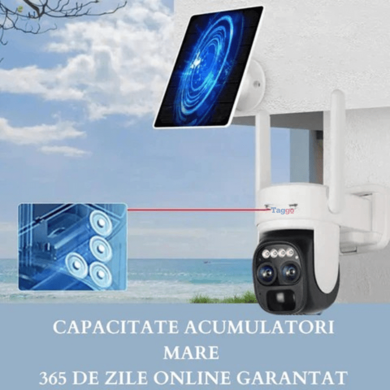 Camera Supraveghere Exterior 4G 4K Ultra HD, Dual Camera 4MP+4MP, 10X Optical ZOOM, Incarcare Solara, Rotire Din Aplicatie, Rezistenta La Apa IP 66 - Taggo.ro
