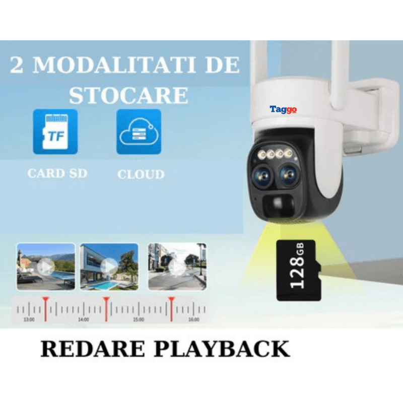 Camera Supraveghere Exterior 4G 4K Ultra HD, Dual Camera 4MP+4MP, 10X Optical ZOOM, Incarcare Solara, Rotire Din Aplicatie, Rezistenta La Apa IP 66 - Taggo.ro