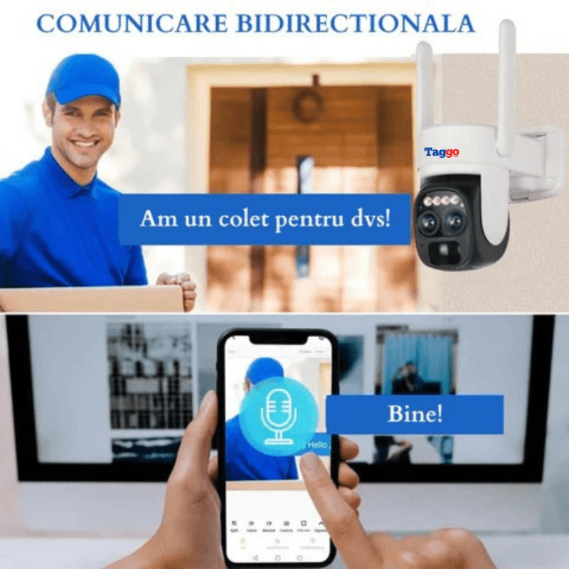 Camera Supraveghere Exterior 4G 4K Ultra HD, Dual Camera 4MP+4MP, 10X Optical ZOOM, Incarcare Solara, Rotire Din Aplicatie, Rezistenta La Apa IP 66 - Taggo.ro