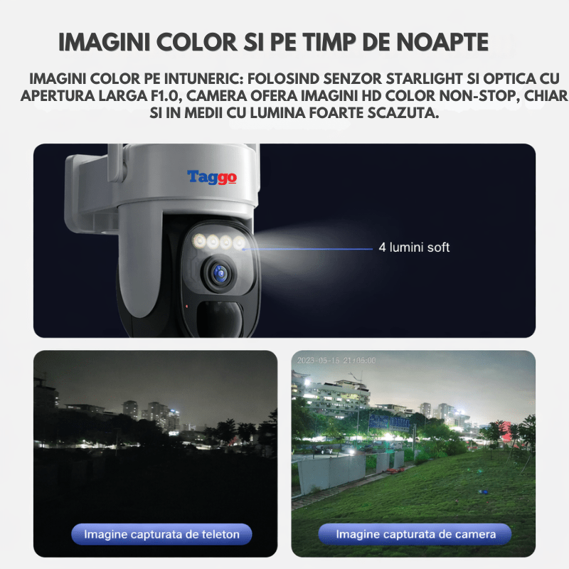 Camera Supraveghere Exterior 4G Ultra HD, Full Color, functie AOV, 4MP, 10XZOOM, Incarcare Solara, Rotire Din Aplicatie, Rezistenta La Apa IP 66 - Taggo.ro