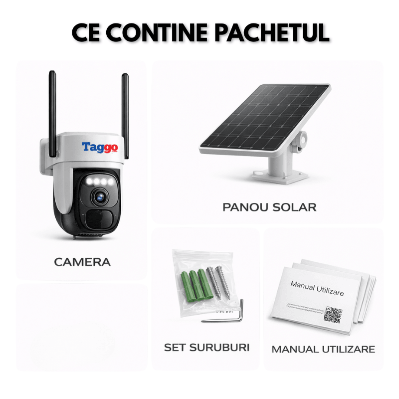 Camera Supraveghere Exterior 4G Ultra HD, Full Color, functie AOV, 4MP, 10XZOOM, Incarcare Solara, Rotire Din Aplicatie, Rezistenta La Apa IP 66 - Taggo.ro