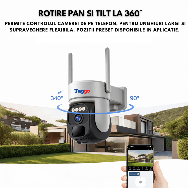 Camera Supraveghere Exterior 4G Ultra HD, Full Color, functie AOV, 4MP, 10XZOOM, Incarcare Solara, Rotire Din Aplicatie, Rezistenta La Apa IP 66 - Taggo.ro