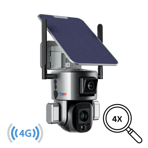 Camera Supraveghere Exterior Solara 4G 4K Ultra HD, Dual Camera 4MP+4MP, 4X Optical ZOOM, Rotire Din Aplicatie, Rezistenta La Apa IP 66