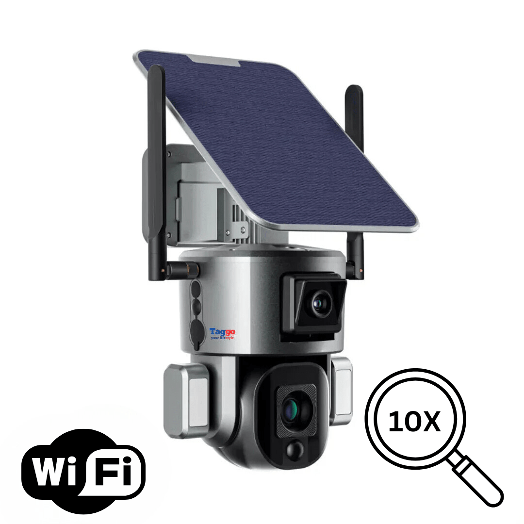 Camera Supraveghere Exterior Wireless 4K Ultra HD, Dual Camera 4MP+4MP, 10X Optical ZOOM, Incarcare Solara, Rotire Din Aplicatie, Rezistenta La Apa IP 66 - Taggo.ro