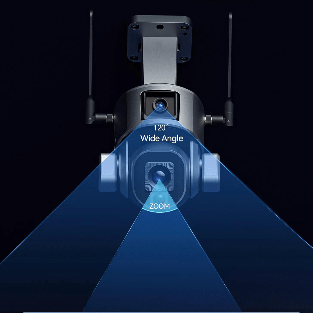 Camera Supraveghere Exterior Wireless 4K Ultra HD, Dual Camera 4MP+4MP, 10X Optical ZOOM, Incarcare Solara, Rotire Din Aplicatie, Rezistenta La Apa IP 66 - Taggo.ro