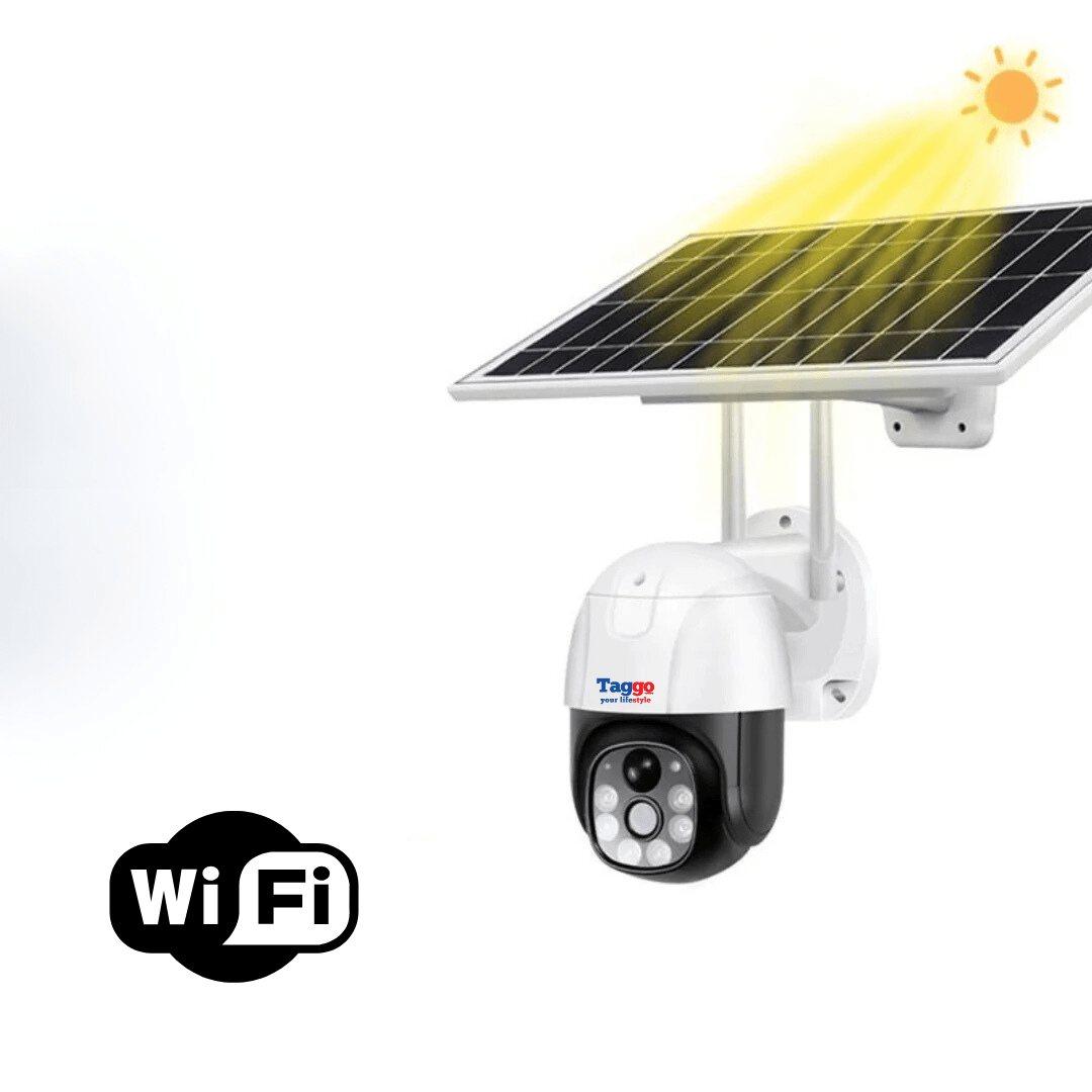 Camera Supraveghere Rotativa WIFI cu Panou Solar Atasat si Senzor de Miscare, Rezistenta la Apa, Rotatie 360 - Taggo.ro
