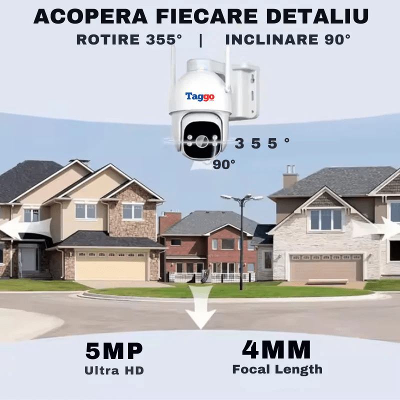 Camera Supraveghere Solara PTZ cu 4G/ eSIM, AOV, Viziune Full Color cu Night Vision si Detectie Miscare, 5MP - Taggo.ro