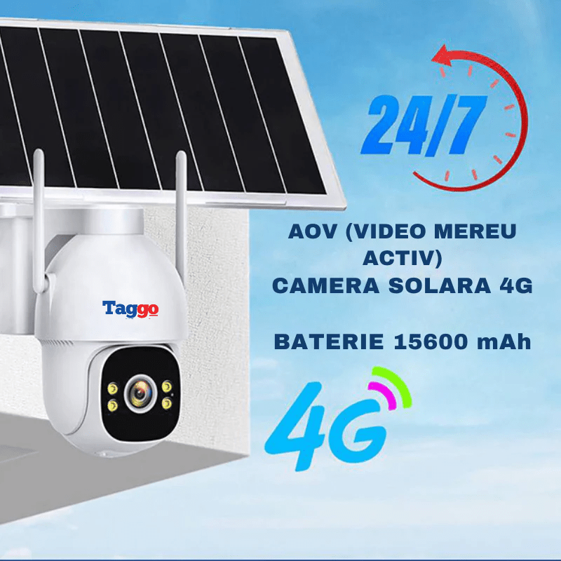 Camera Supraveghere Solara PTZ cu 4G/ eSIM, AOV, Viziune Full Color cu Night Vision si Detectie Miscare, 5MP - Taggo.ro